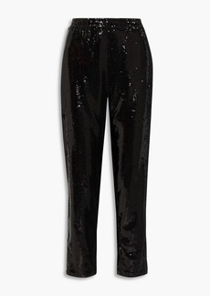 Halston - Hannah sequined stretch-mesh tapered pants - Black - US 0