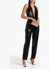 Halston - Hannah sequined stretch-mesh tapered pants - Black - US 0