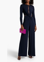 Halston - Kathryn twist-front cutout jersey wide-leg jumpsuit - Blue - US 8