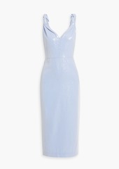 Halston - Keira twisted sequined crepe midi dress - Blue - US 8