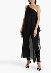 Halston - Kel one-shoulder layered chiffon and sequined mesh jumpsuit - Black - US 0