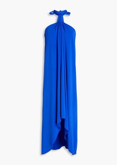 Halston - Knotted stretch-jersey halterneck dress - Blue - US 6