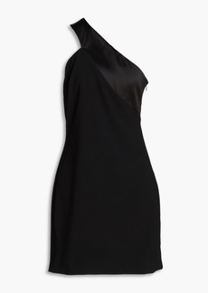 Halston - Leigh one-shoulder satin-paneled crepe mini dress - Black - US 6