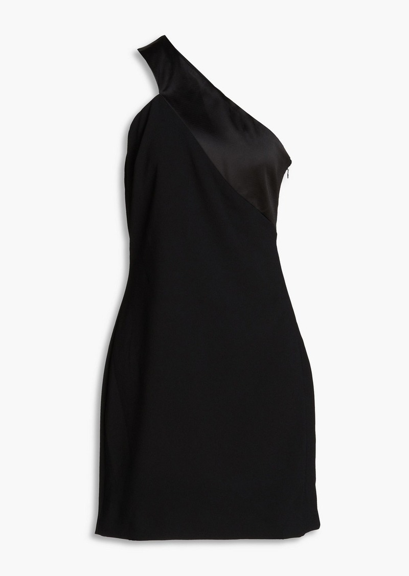 Halston - Leigh one-shoulder satin-paneled crepe mini dress - Black - US 14