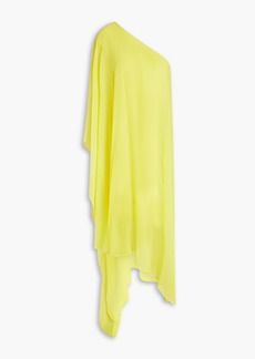 Halston - One-shoulder asymmetric draped georgette midi dress - Yellow - US 4