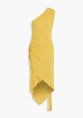 Halston - Pia asymmetric one-shoulder draped jersey midi dress - Yellow - US 0
