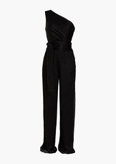 Halston - Romee one-shoulder metallic crinkled jersey wide-leg jumpsuit - Black - US 0