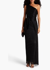 Halston - Romee one-shoulder metallic crinkled jersey wide-leg jumpsuit - Black - US 0