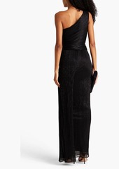 Halston - Romee one-shoulder metallic crinkled jersey wide-leg jumpsuit - Black - US 0