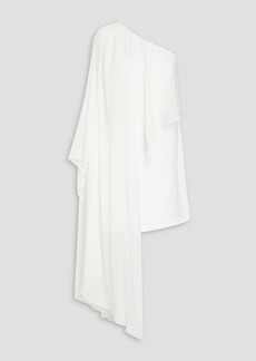 Halston - Sabrina one-shoulder draped voile and stretch-cady mini dress - White - US 6