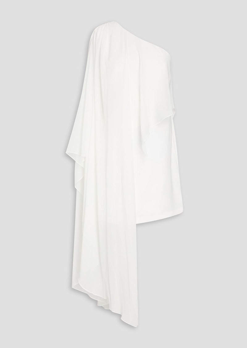 Halston - Sabrina one-shoulder draped voile and stretch-cady mini dress - White - US 8