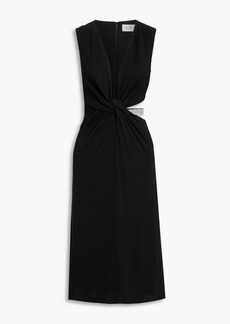 Halston - Selena twist-front crystal-embellished jersey midi dress - Black - US 6