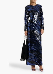 Halston - Whitney cutout sequined tulle gown - Blue - US 0