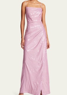Halston Alania Ruched A-Line Sequin Gown