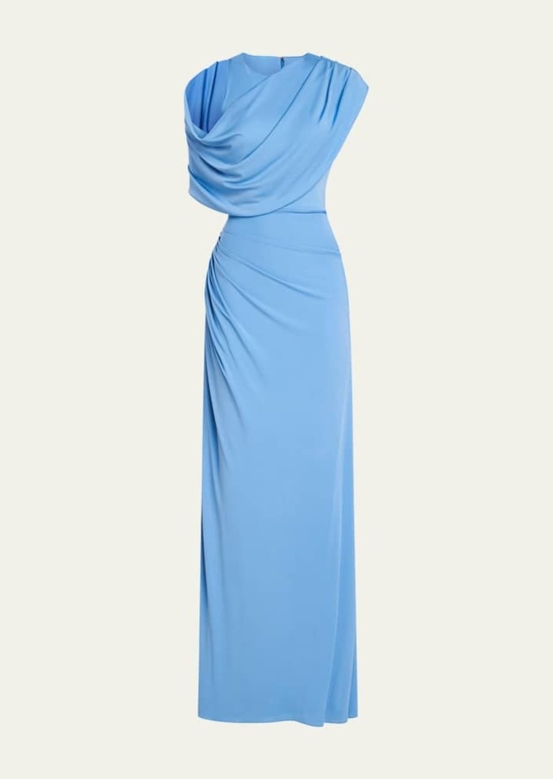 Halston Casi Side-Slit Draped Jersey Gown