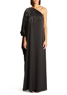 HALSTON Chaya Beaded One-Shoulder Satin Gown