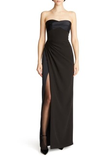 HALSTON Esther Ruched Strapless Crepe & Satin Gown