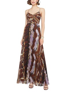 Halston Fosette Pleated Chiffon Gown