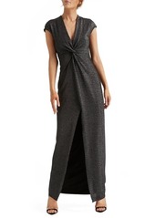 HALSTON Heritage Metallic Twist Front Jersey Gown in Black/Silver at Nordstrom