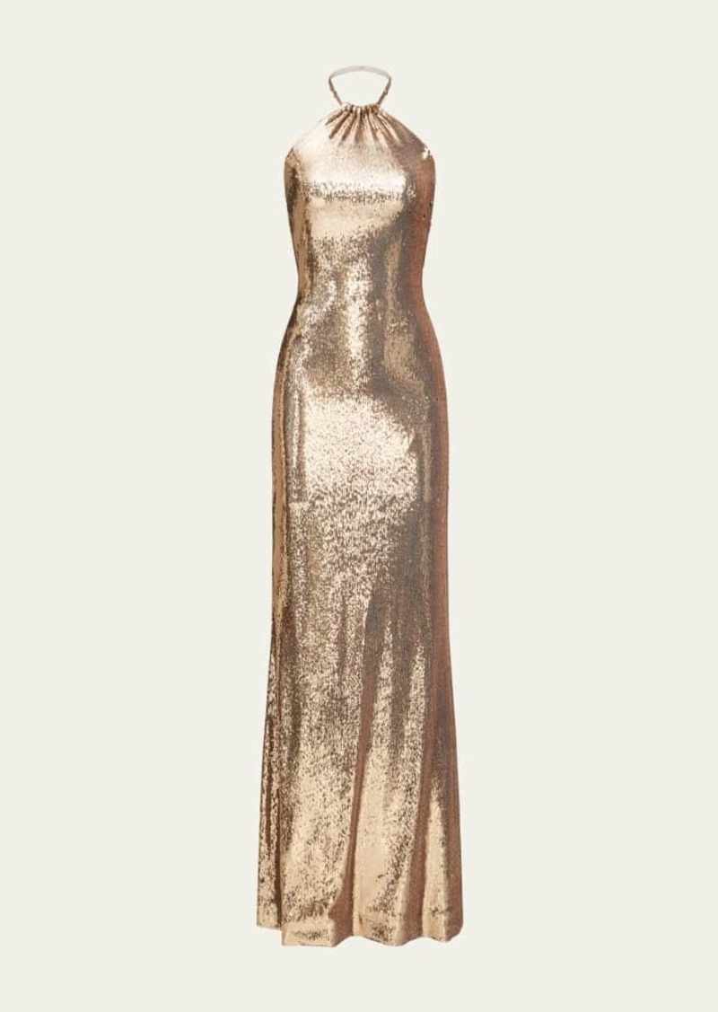 Halston Jun Sequin Halter Column Gown