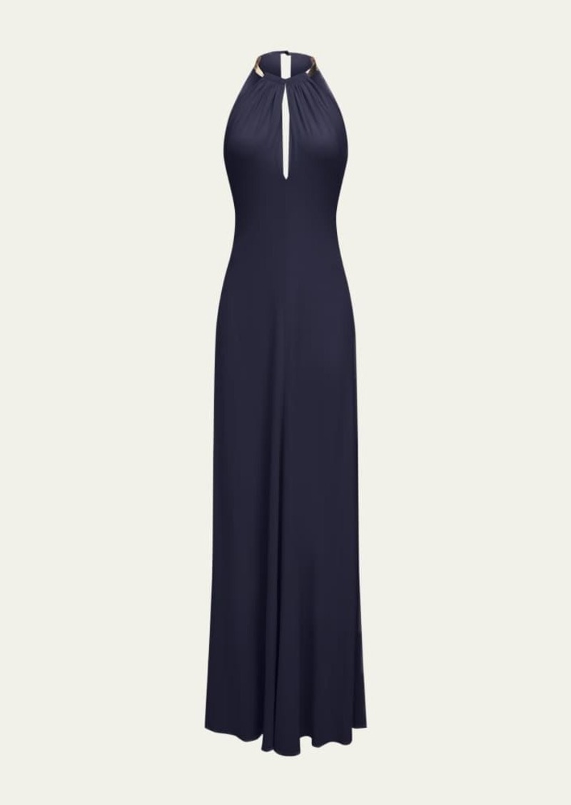 Halston Oriana Cutout Halter Jersey Gown