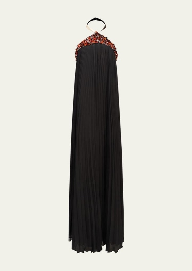 Halston Pythia Pleated Sequin-Embellished Trapeze Gown