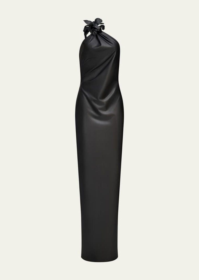 Halston Rhia One-Shoulder Faux Leather Column Gown