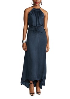 Halston Satin Asymmetric Halter Gown