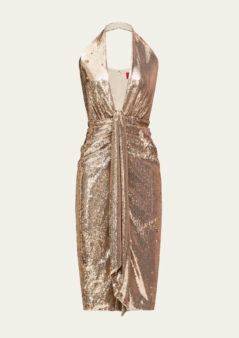 Halston Sya Deep V-Neck Sequin Midi Dress