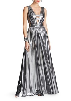 HALSTON Titania Foil Jersey Sleeveless Gown