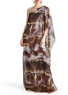 HALSTON Ushi Sequin Embellished One-Shoulder Chiffon Gown