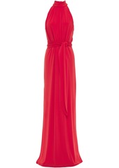 Halston Woman Belted Gathered Jersey Gown Tomato Red