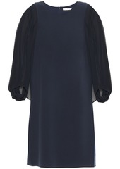 Halston Woman Chiffon-paneled Crepe Mini Dress Midnight Blue