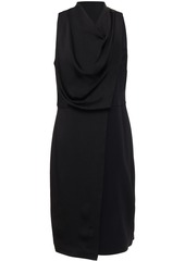 Halston Woman Wrap-effect Draped Crepe And Satin Dress Black