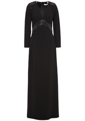 Halston Heritage Woman Embellished Tulle-paneled Stretch-crepe Gown Black