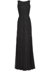 Halston Woman Georgette-paneled Jacquard Gown Black