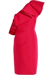 Halston Woman One-shoulder Ruffled Cotton And Silk-blend Dress Red