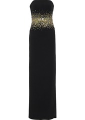 Halston Woman Sofi Strapless Bead And Sequin-embellished Crepe Gown Black