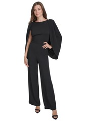 Halston Women's Cape-Sleeve Bow-Back Jumpsuit - Black