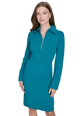 Halston Women's Collared Zip-Neck Star-Seamed Dress - Pine