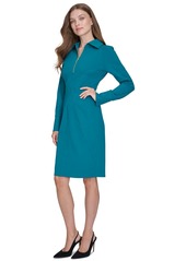 Halston Women's Collared Zip-Neck Star-Seamed Dress - Pine