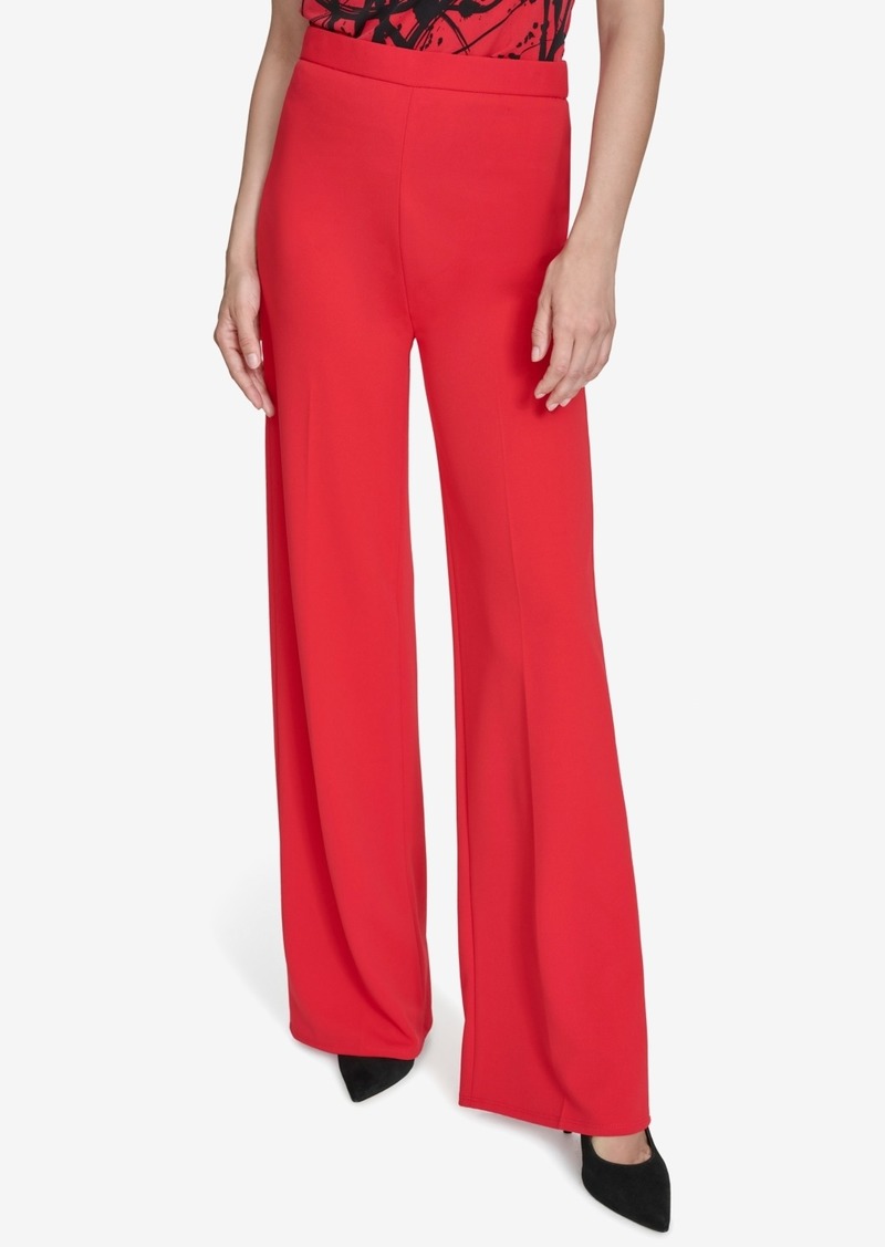 Halston Women's Easy Mid-Rise Pull-On Wide-Leg Pants - Red