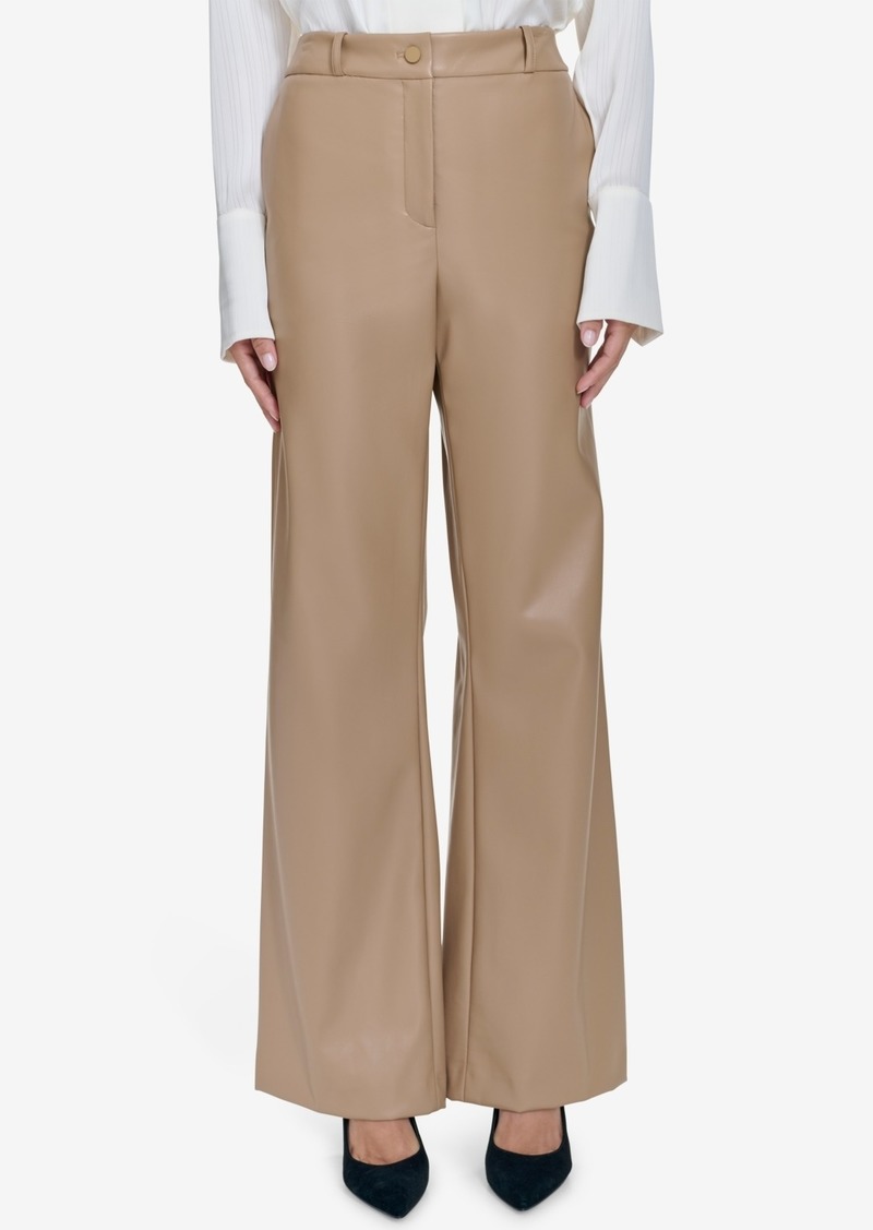 Halston Women's Faux-Leather Straight-Leg Pants - Camel