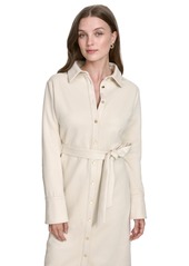 Halston Women's Faux-Suede Belted Long-Sleeve Shirtdress - Cream