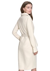 Halston Women's Faux-Suede Belted Long-Sleeve Shirtdress - Cream