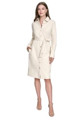 Halston Women's Faux-Suede Belted Long-Sleeve Shirtdress - Cream