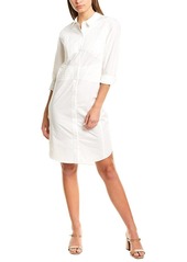 HALSTON Women's Long Sleeve Button-Down Shirtdress with Pleating