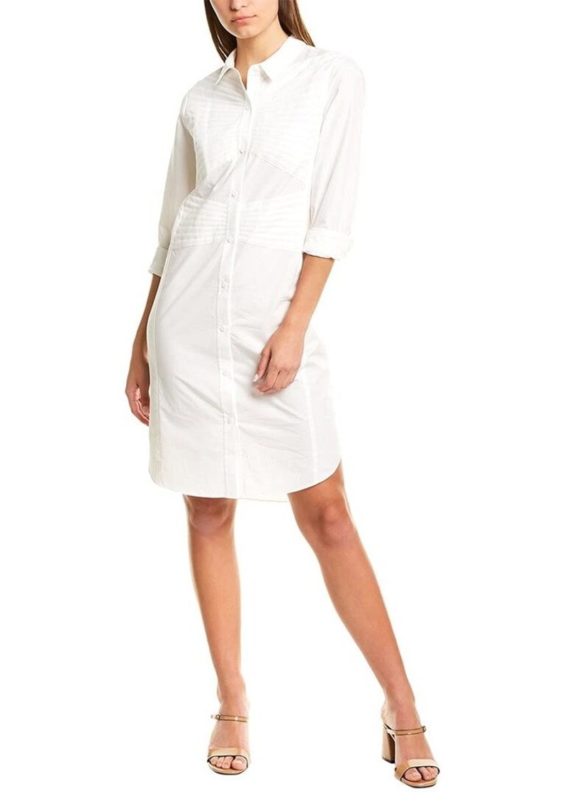 HALSTON Women's Long Sleeve Button-Down Shirtdress with Pleating