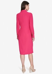 Halston Women's Long-Sleeve Collared Side-Tuck Dress - Lipstick P