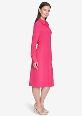 Halston Women's Long-Sleeve Collared Side-Tuck Dress - Lipstick P